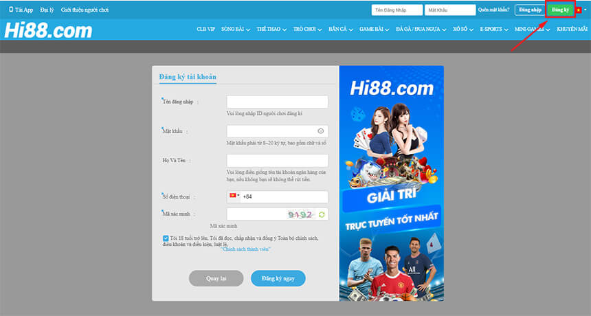 Đăng ký tài khoản casino uy tín Hi88