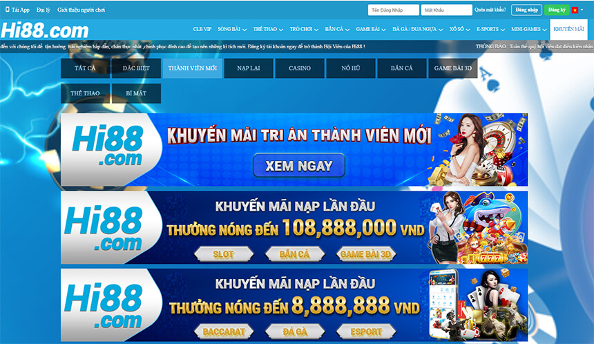 Hi88 khuyến mãi, hoàn trả cho thành viên 